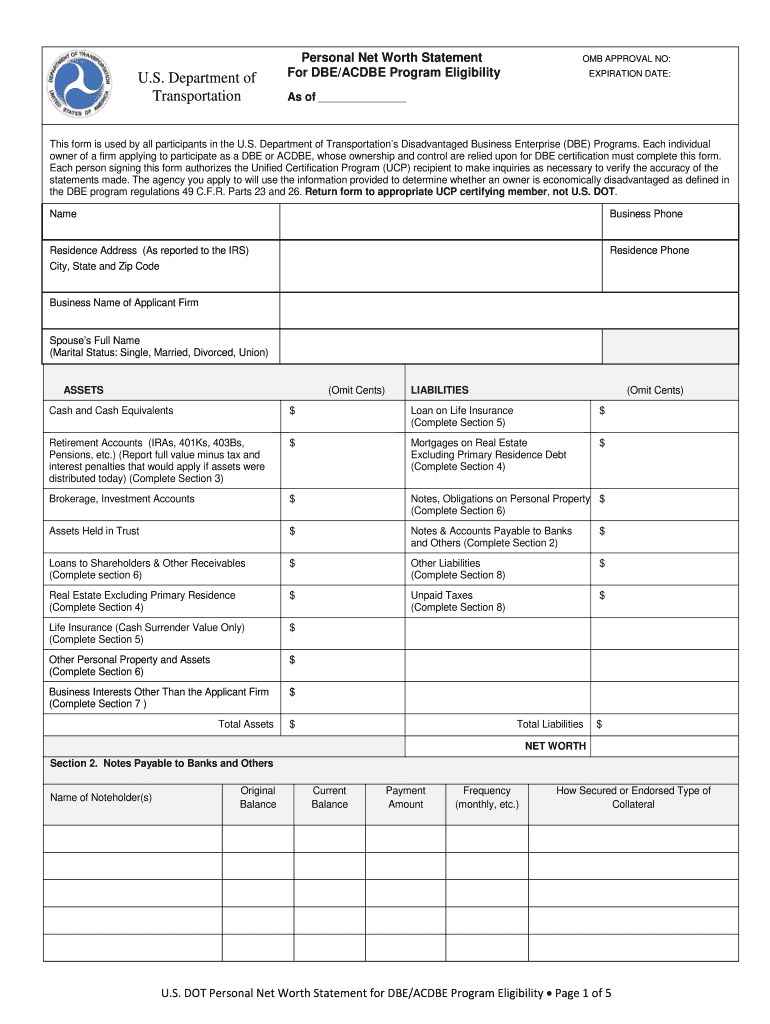 Statement of Net Worth  Form