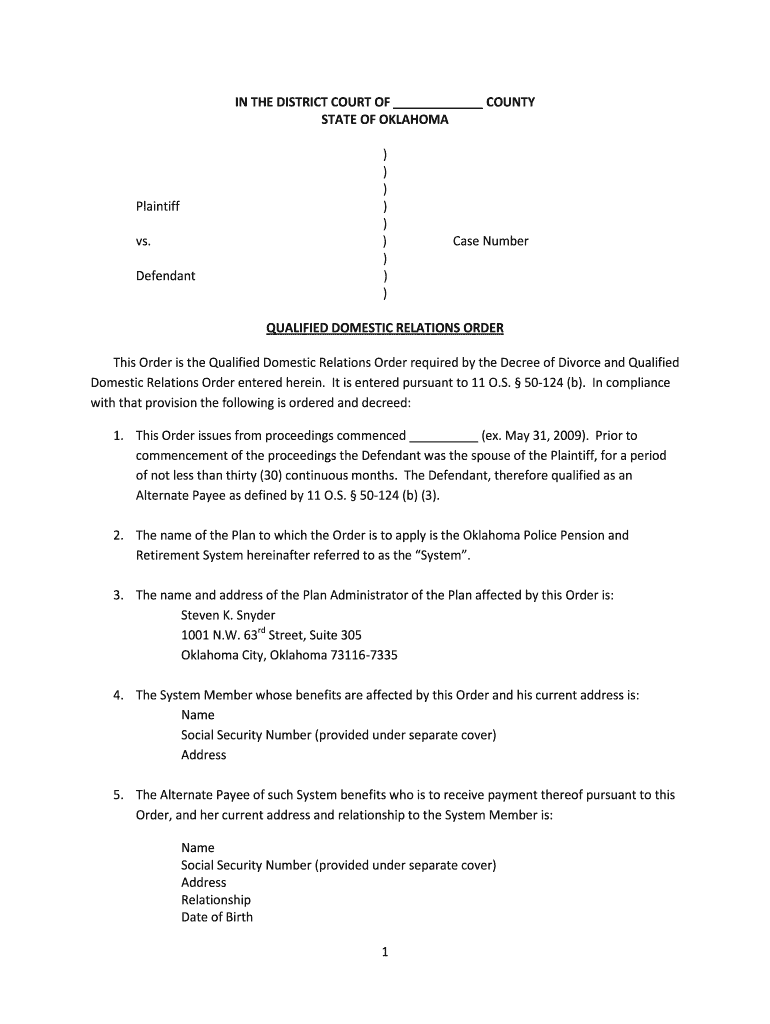 Qualified Domestic Relations Order  Form