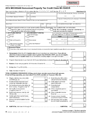 Michigan Homestead Property Tax Credit Claim MI 1040CR Michigan  Form