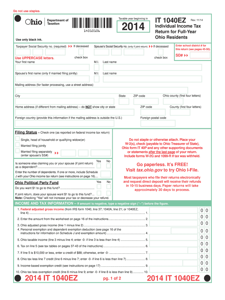  State of Ohio Tax Forms 2014-2024