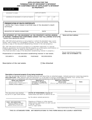Application for the Termination of Decedent&#039;s Interest Co Racine Wi  Form
