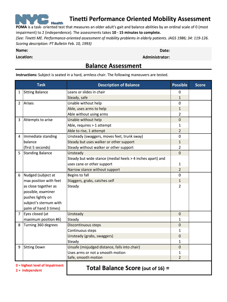 Tinetti Test  Form