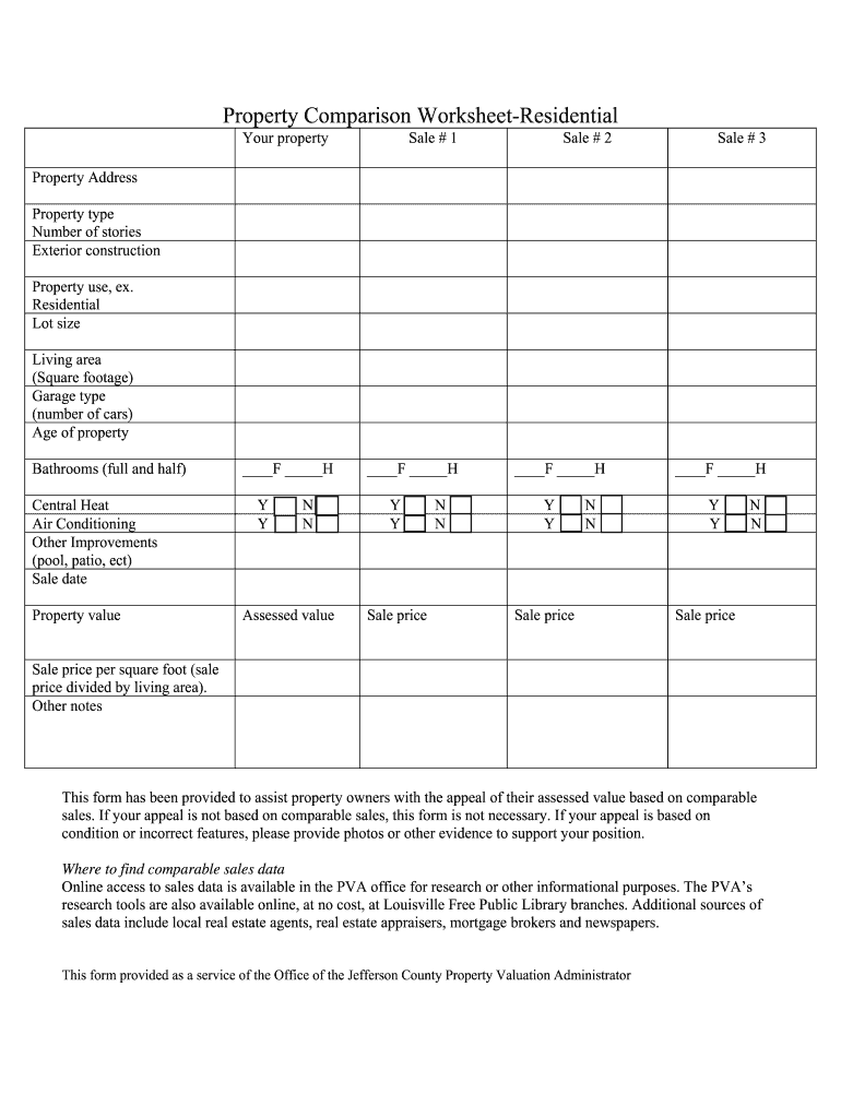 Property Comparison Worksheet  Form