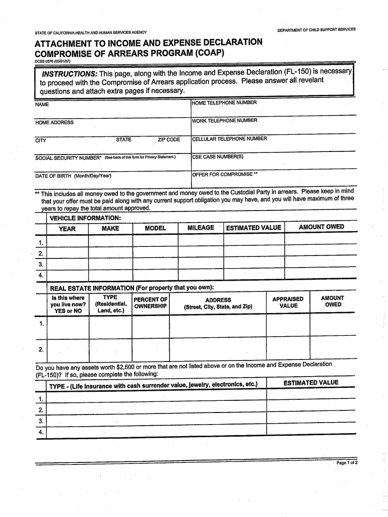 ATTACHMENT to INCOME and EXPENSE DECLARATION  Placer Ca  Form