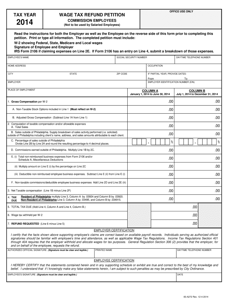  Philadelphia Refund Petition  Form 2014