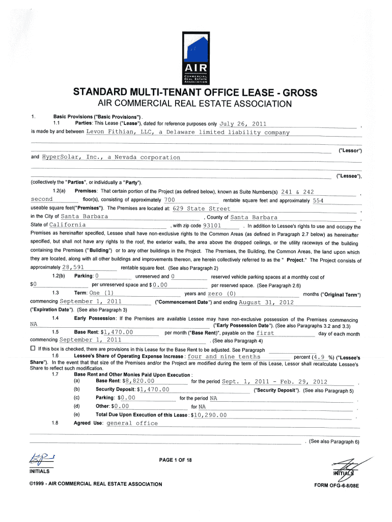 Air Standard Multi Tenant Office Lease Gross  Form