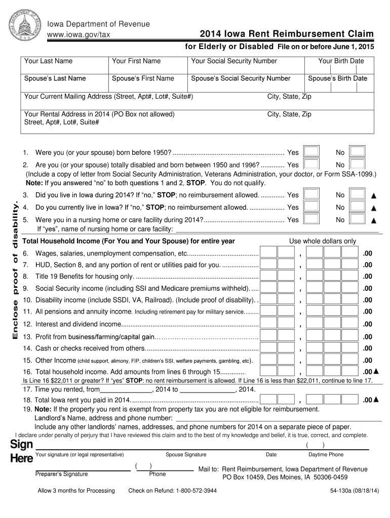  Rent Reimbursement Form 2019