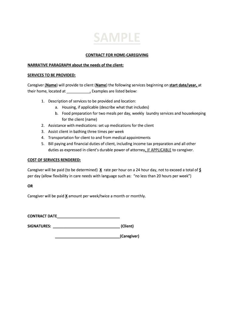 Caregiver Contract Template  Form