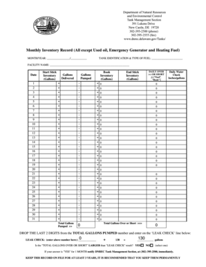 Monthly Inventory Record Fuel  Form