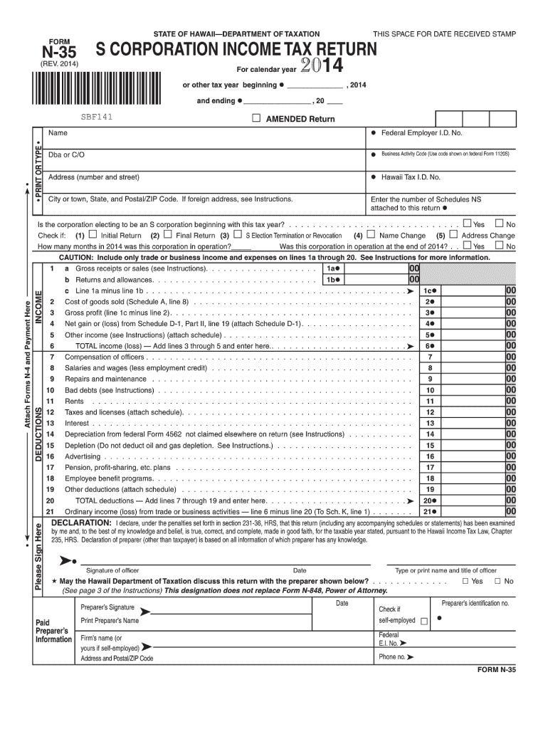 Get and Sign Hawaii Form N 35 2014-2022