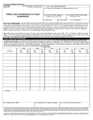 Price Loss Coverage Yield Worksheet  Form