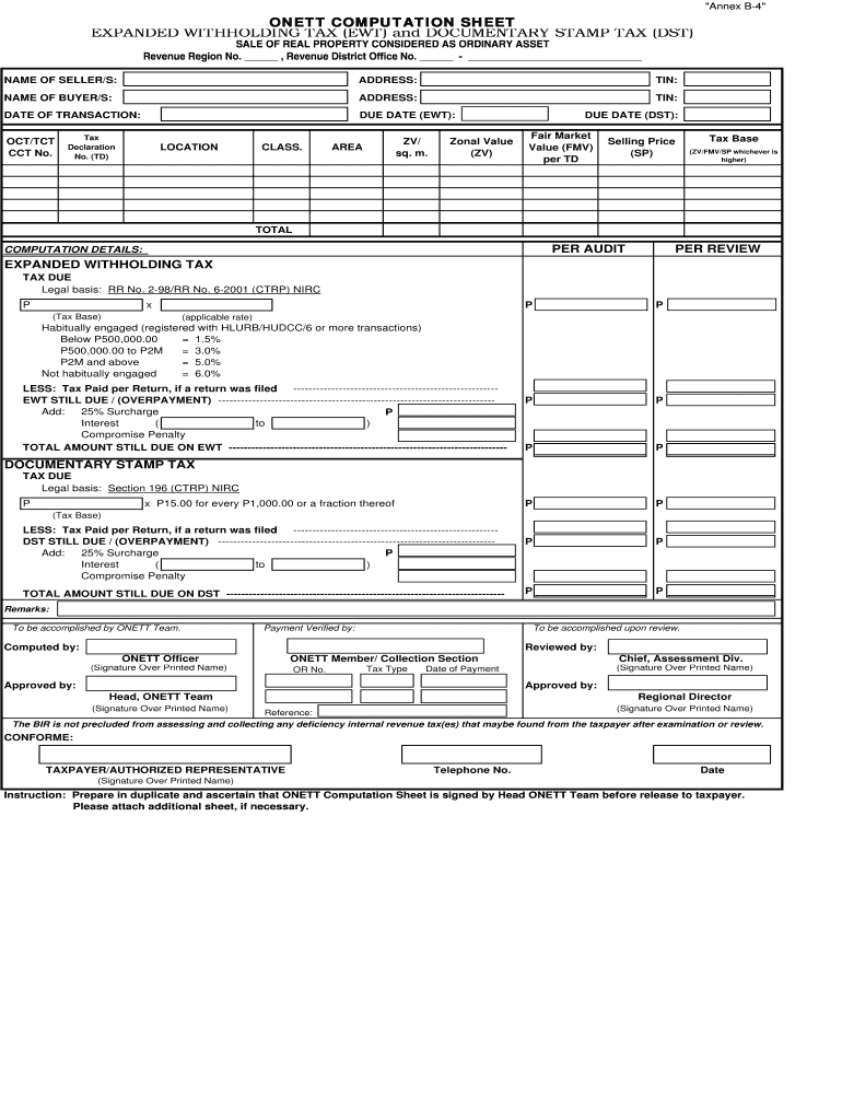 Onett Computation Sheet  Form