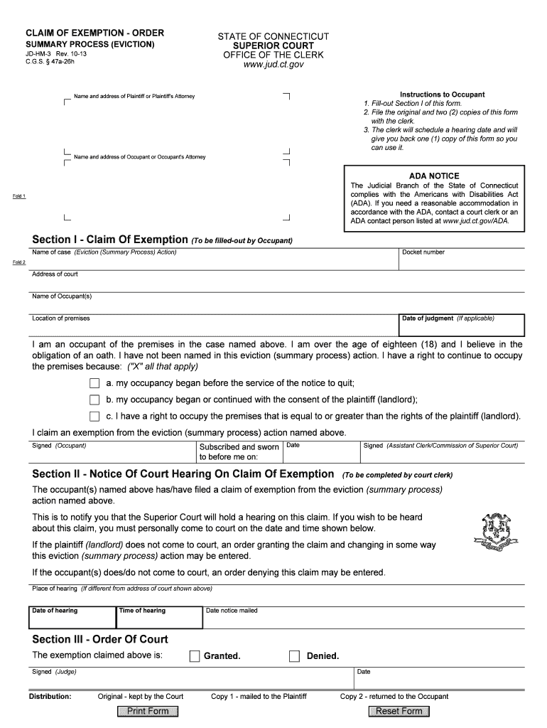  Exemption Order Form 2013