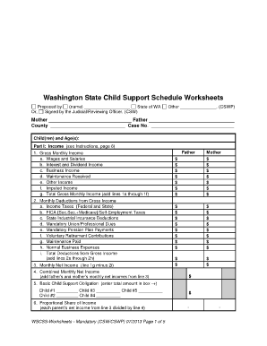 Washington State Child Support Worksheet  Form