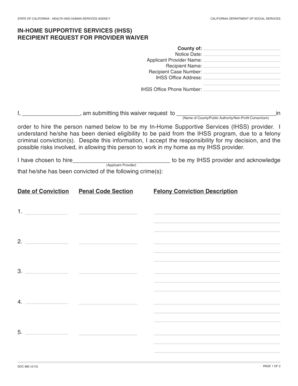 IHSS Recipient Request for Provider Waiver Cdss Ca  Form