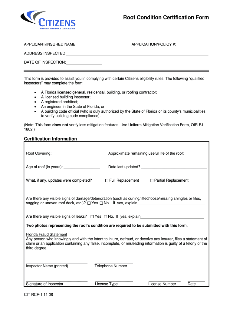  Letter of Completion for Roofing Form 2008