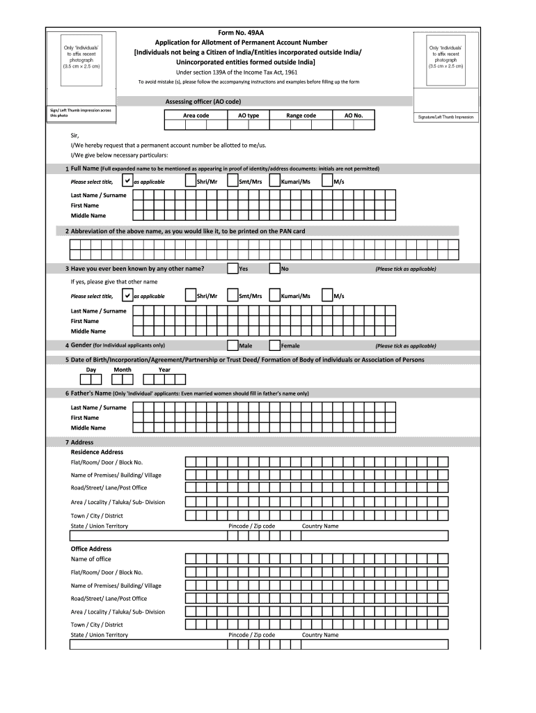 Pan Card Form PDF