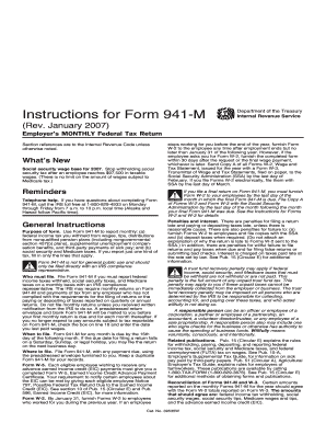 Instructions for Form 941 M Rev January Instructions for Form 941 M, Employer&#039;s Monthly Federal Tax Return