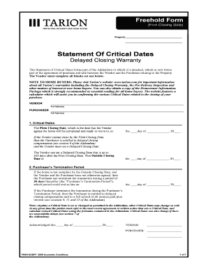 Tarion Critical Dates  Form