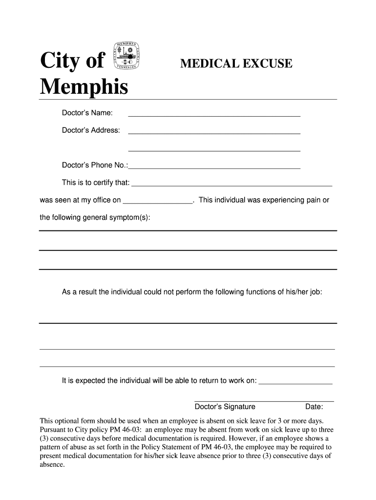 City Excuse  Form