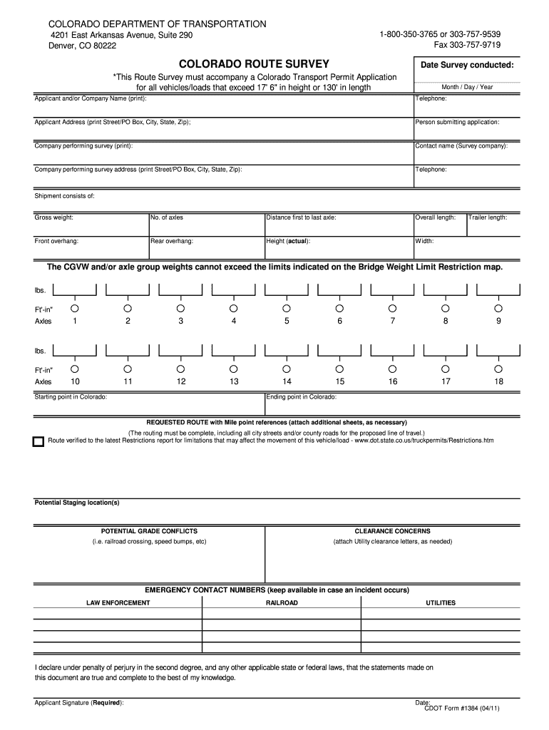Get and Sign Colorado Route Survey Form 2011-2022
