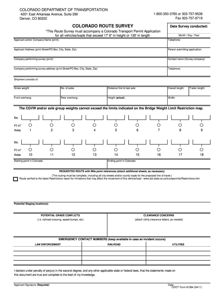  Colorado Route Survey Form 2011-2024