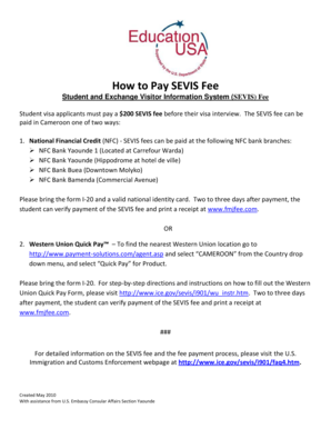 Sevis Fee Payment in Cameroon  Form