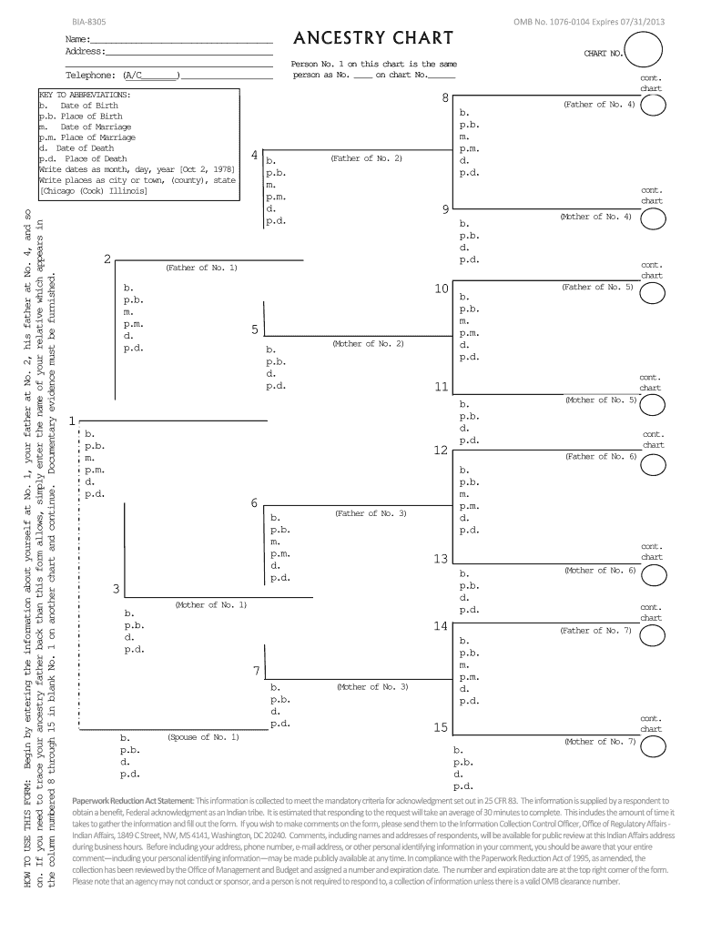 Ancestry Chart BIA 8305  Bia  Form