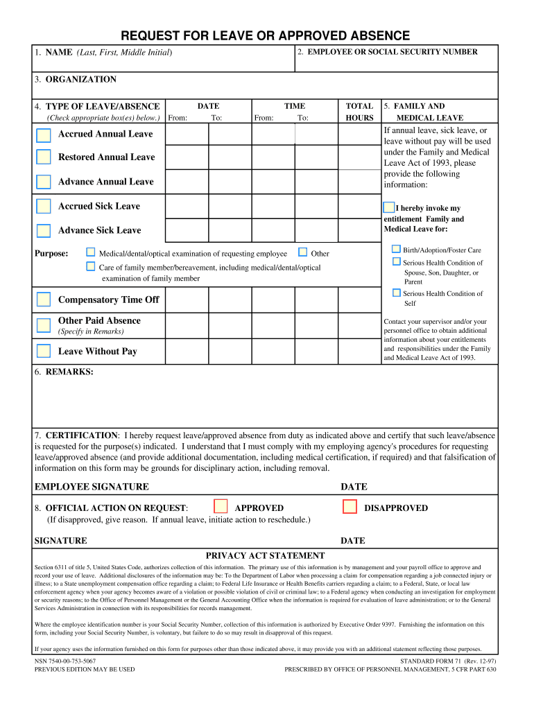 OPM 71 Technician Leave Form  Fire Ak Blm