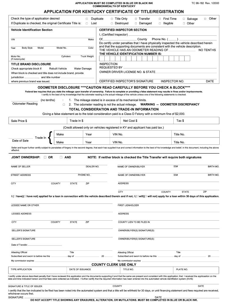 Kentucky Title Application  Form