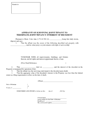 Affidavit of Surviving Joint Tenant to Terminate Joint Tenancy Interest of Dphhs Mt  Form