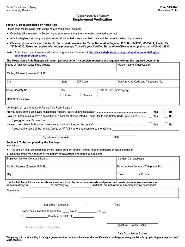  Tx Nurse Aide Renewal Form 2014