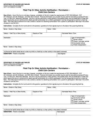Field Trip or Other Activity Notification Permission Child Care Dcf Wisconsin  Form