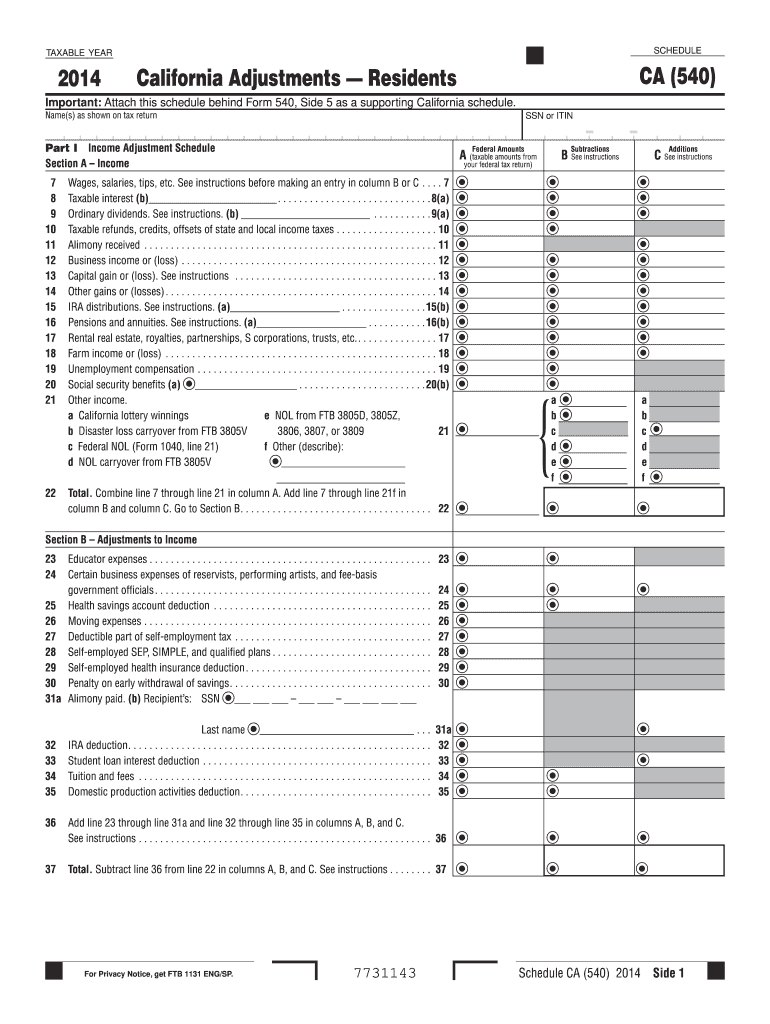 Schedule Ca 540 Form - Fill Out and Sign Printable PDF Template | signNow