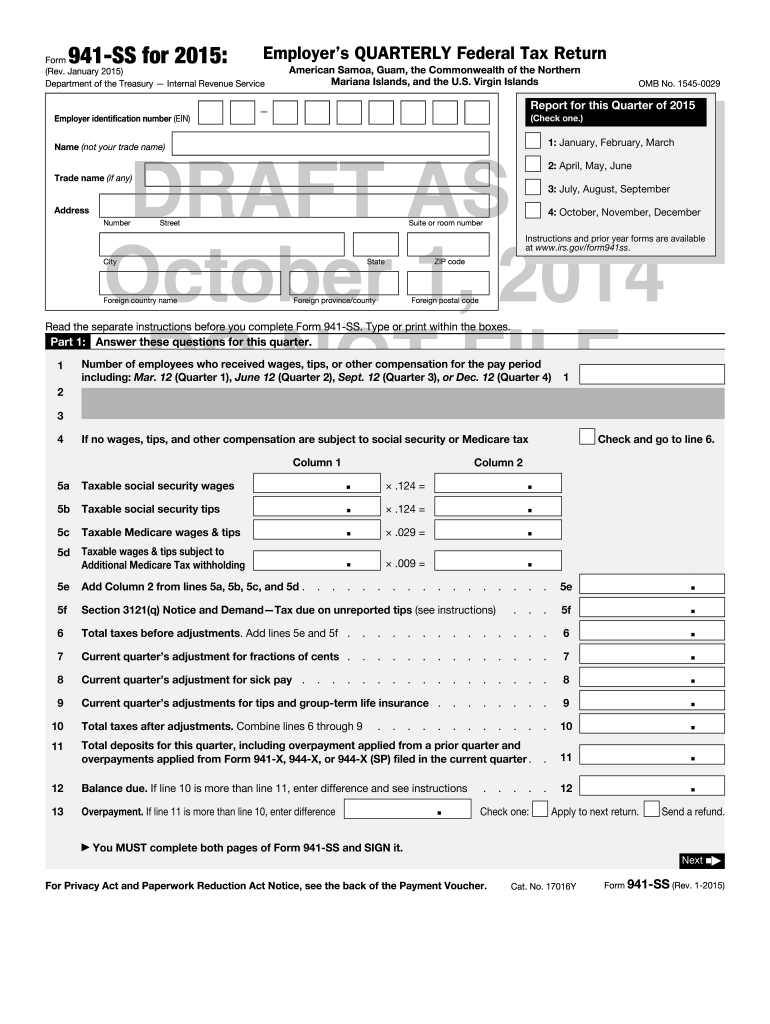 Form 941 SS Rev January  Irs