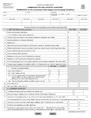 Worksheet for the Connecticut Child Support and Arrearage Guidelines Jud Ct  Form