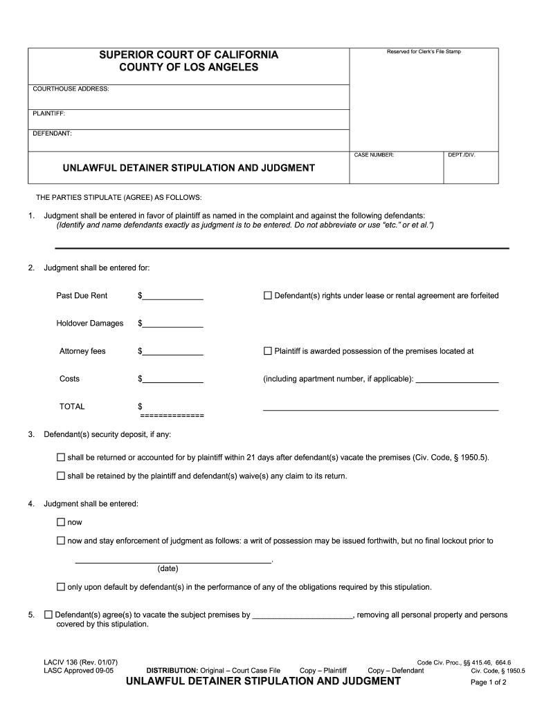  Unlawful Detainer Stipulation 2007-2024