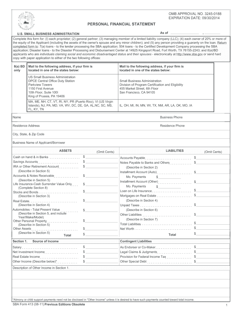  Sba Personal Finacial Statement Form 2018