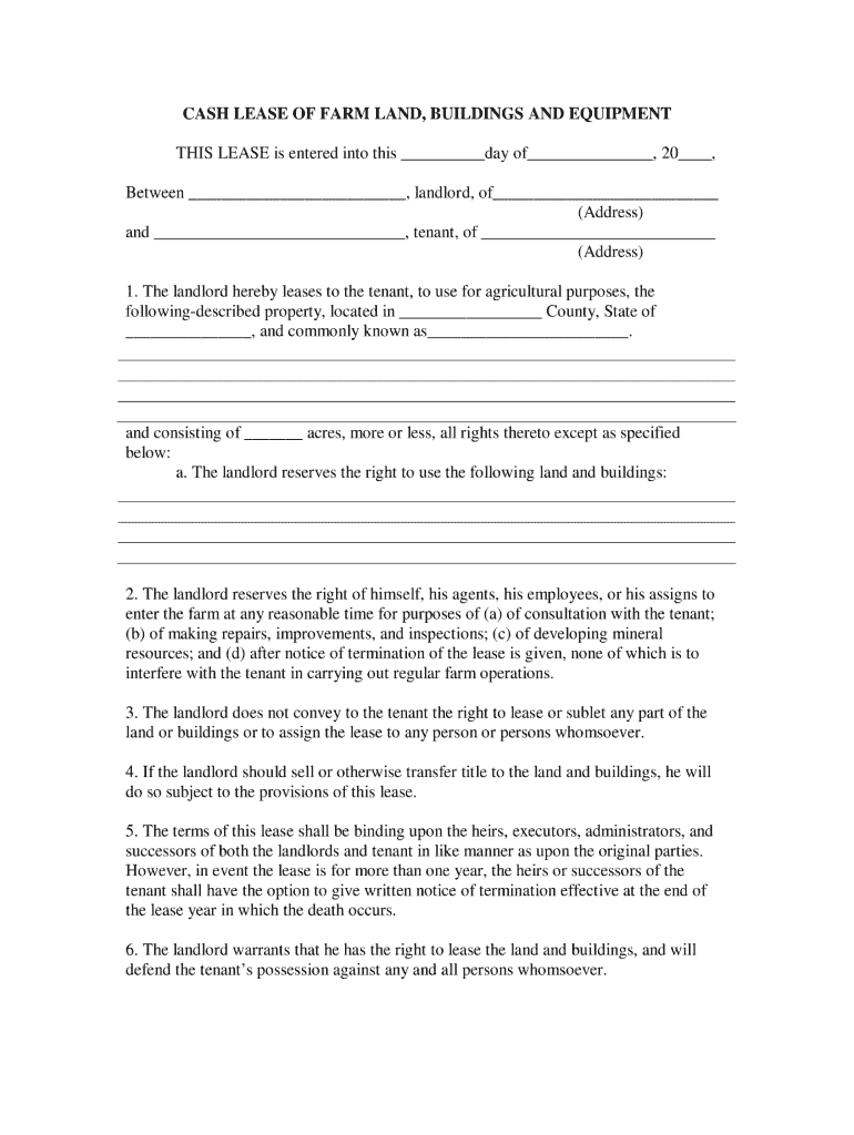 Cash Lease of Farm Land Buildings and Equipment  Form