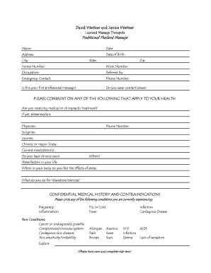 Thai Massage Intake Printable Form