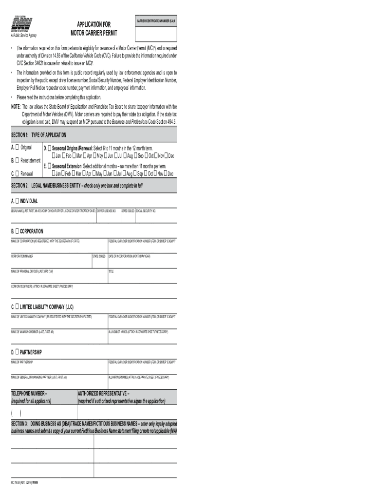 Motor Carrier Permit California Renewal  Form