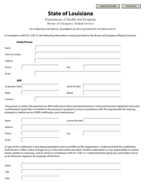 LA EMS AED Form New Dhh Louisiana