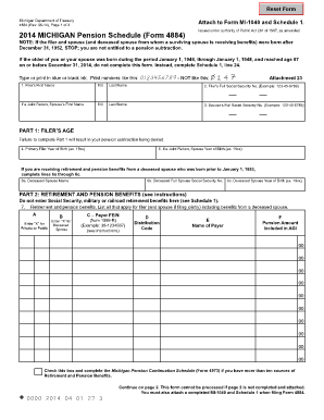 Michigan Pension Schedule 4884 Michigan  Form