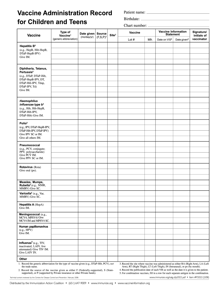 Vaccine Administration Record for Children and Teens Ok 2016