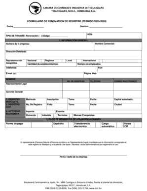CAMARA DE COMERCIO E INDUSTRIA DE TEGUCIGALPA  Form