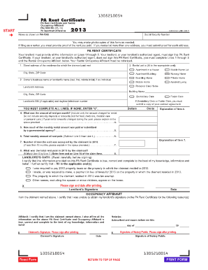 PA Rent Certificate Rent Certificate and Rental Occupancy  Form