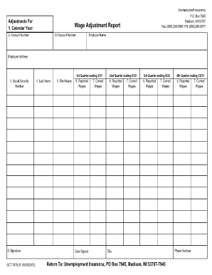 UCT 7878, Wage Adjustment Report Dwd Wisconsin  Form