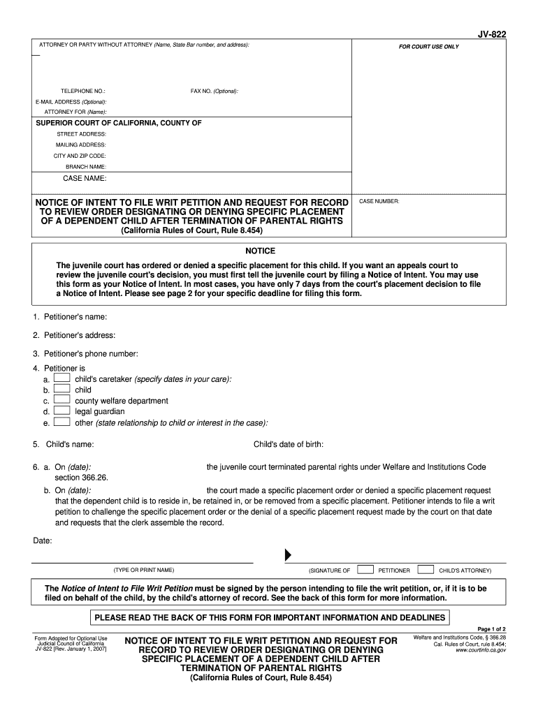  to REVIEW ORDER DESIGNATING or DENYING SPECIFIC PLACEMENT Courts Ca 2007-2024