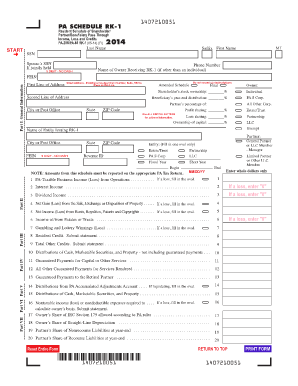 PA Schedule RK 1 Resident Schedule of Shareholder  Form