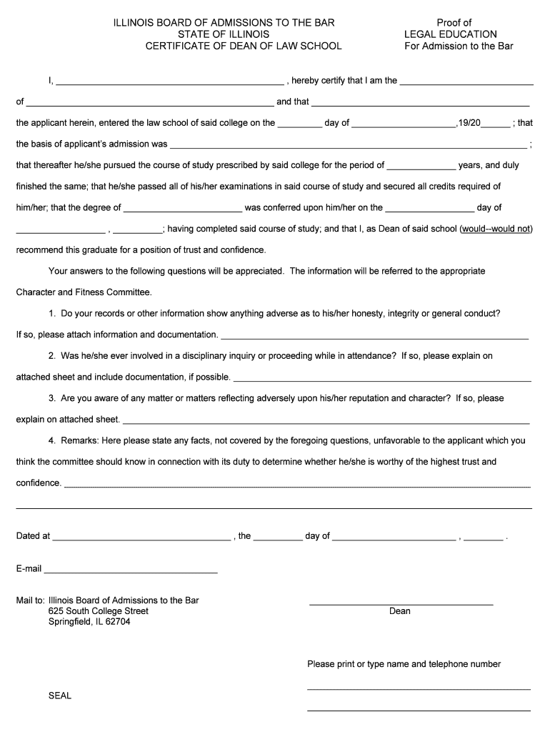 Illinois Certificate Bar  Form